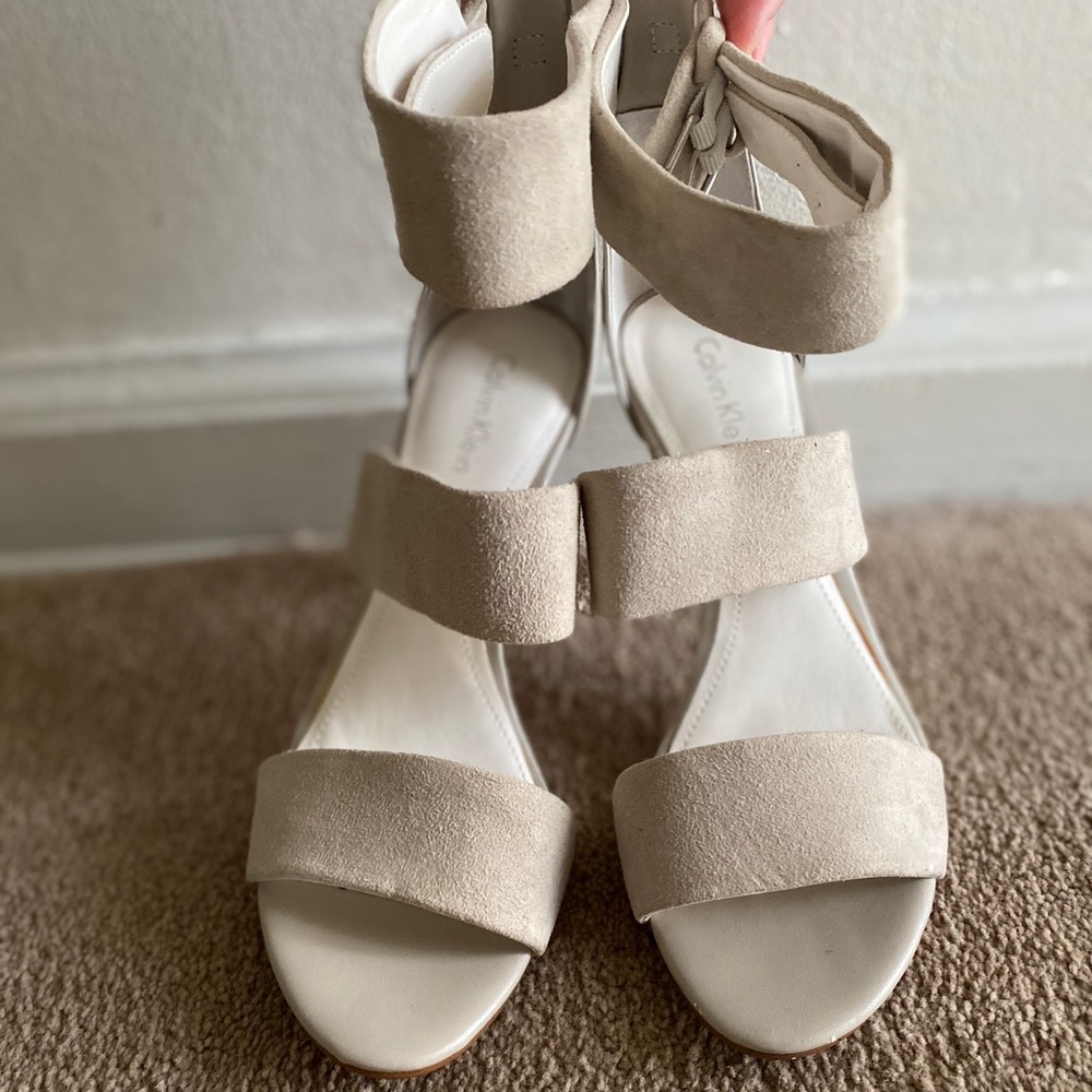 Calvin Klein Suede and Leather Strappy Sandals